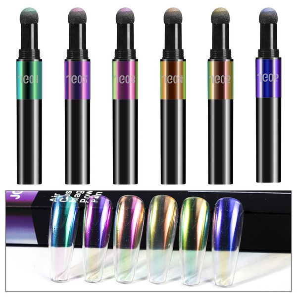

nail magic powder pen air cushion nail art mirror effect glitter fast design manicure holographic chrome nail brush c134, Silver;gold