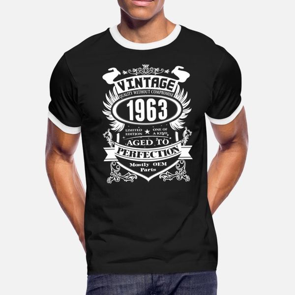 

vintage 1963 aged to perfection t shirt men knitted 100% cotton s-3xl solid color crazy new fashion spring original shirt, White;black