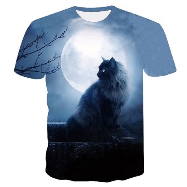 

night cat lady 3d animal 3d print shirts humor horror graphic men clothing