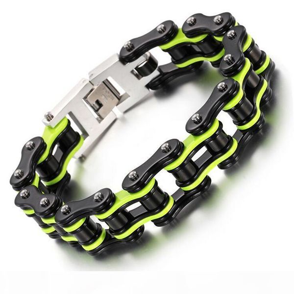 

black green orange silver blue men bike chain bracelet stainless steel biker bicycle motorcycle link chain punk heavy jewelry dropshiping, Golden;silver