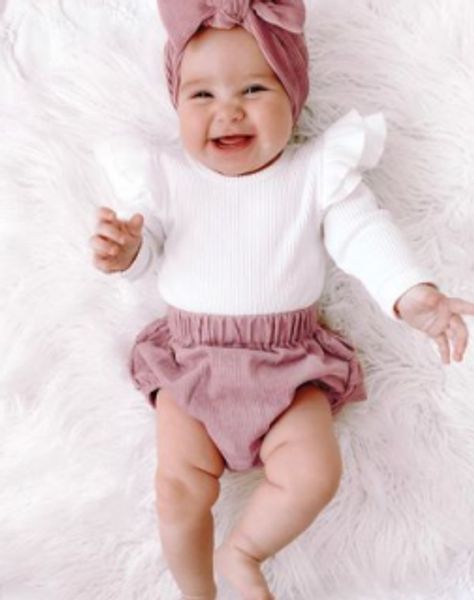 

toddler girl romper summer shorts suit knitting o-neck long sleeve casual pants headband 3 pieces long sleeve round knit romper, White