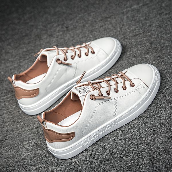 

brand men casual shoes spring autumn leather sneakers men breathable classic white shoes flats lofers, Black