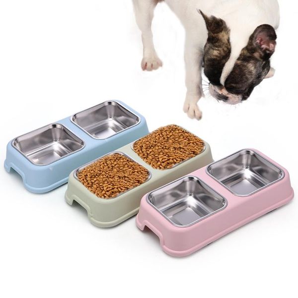 

double pet bowl water feeder stainless steel pet drinking dish feeder cat puppy feeding supplies small accessories