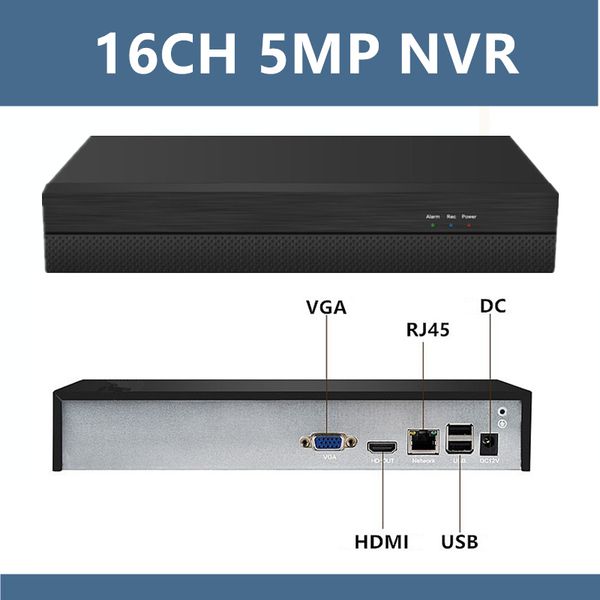 

16ch*5mp h265 nvr network digital video recorder for ip camera onvif 1sata max 8tb cms xmeye with power adapter p2p cloud, Black;white