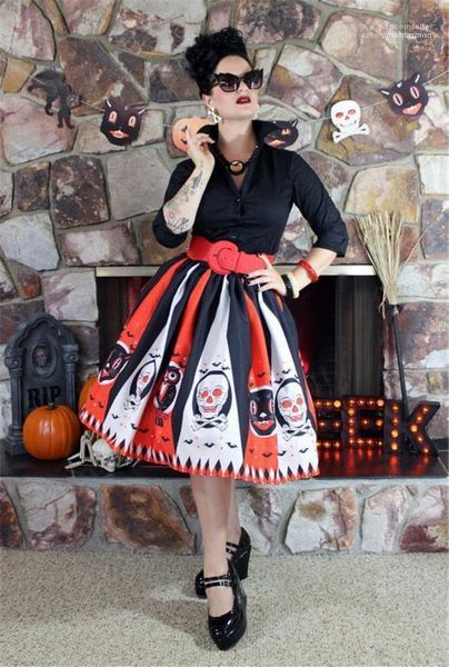 

striped womens umbrella skirt womens designer pleated skirt halloween pattern printed summer dress fashion contrast color, Black