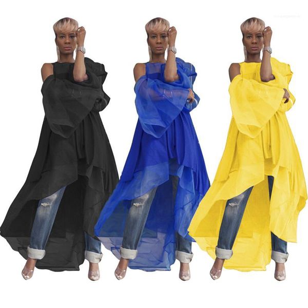 

solid color printed panelled flare sleeve asymmetrical dress fashion female clothing dropshipping autumn womens designer tshirt dress, Black;gray