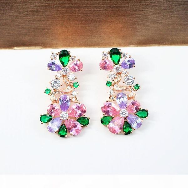 

brand design fashion gems серьги для женщин 18k позолоченные ювелирные изделия bling цирконий цветы серьги luxury party ear шпильки оптом, Silver