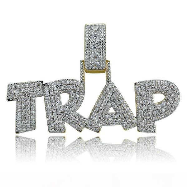 

fashion trap letter pendant necklace letter bling cubic zircon iced out chain micro pave men women hip hop jewelry accessories man women gif, Silver
