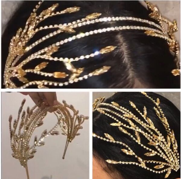 

baroque bride crowns tiaras headwear fashion golden crown bridal marriage leaf hair accessories 2020 wedding headband headpieces, Golden;silver