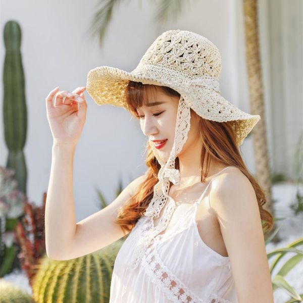 

wholesale summer handmade beach hats for women wide large brim beach sun hats with fashion long belt visor hat raffia straw, Blue;gray