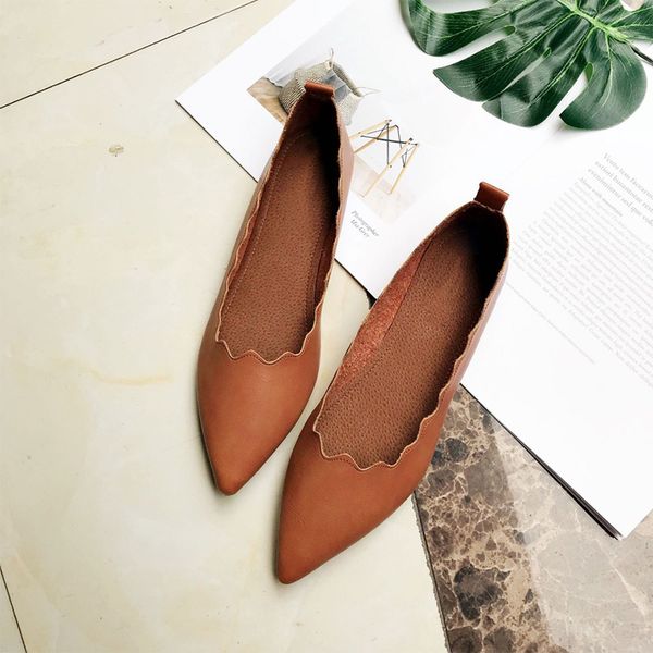 

new women flat pointed toe ballet single shoes female loafers pu fashion slip on comfortable ladies casual comfort footwear, Black