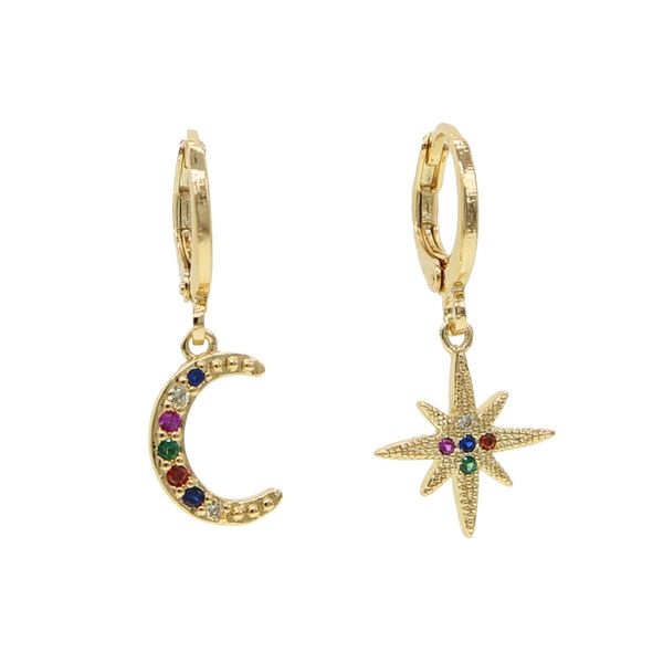 

2019 mother's day gifts starburst dangle earrings pave rainbow cz moon north star geometric design gorgeous gold charm jewelry, Golden;silver