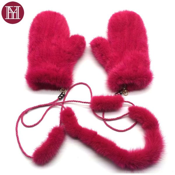

women 100% natural gloves women winter warm good elastic real mittens knitted genuine fur glove, Blue;gray
