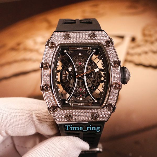 

version rm53-01 skeleton dial silver diamond case japan miyota automatic movement rm53-01 mens watch black rubber strap sport watches, Slivery;brown