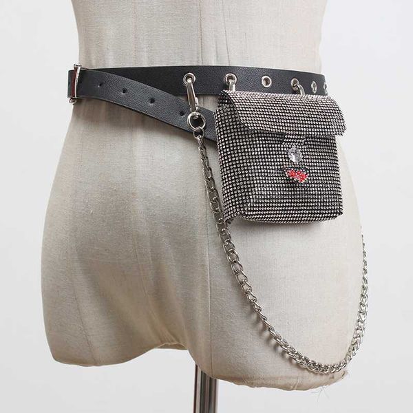 

seebeautiful pu leather belts female metal pin buckle chain rhinestones mini bag waist girdle summer 2020 new fashion tide l126, Black;brown