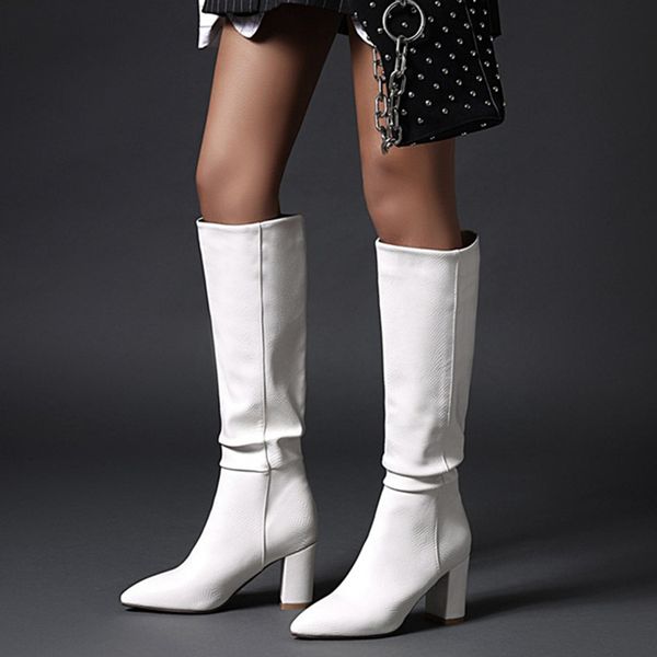 

fashion western cowboy boots for women knee high boots winter long pointed toe women's high long shoes woman white, Black