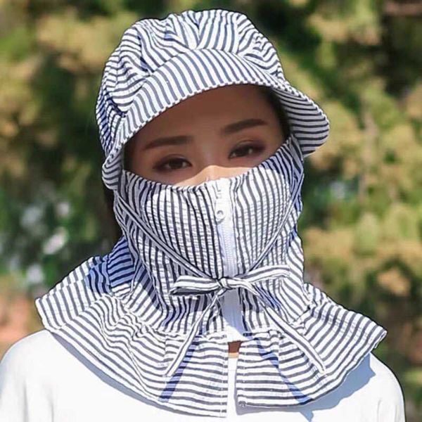 

hats for women summer fashion windproof sun protective outdoor cycling summer hats striped full face beanies for women, Blue;gray