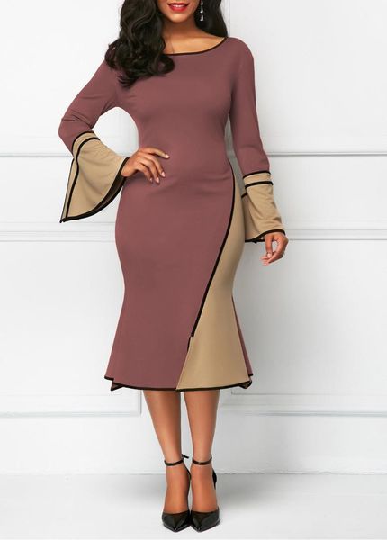 

mermaid flare sleeve dress for female fashion ladies party dresses womens spring panelled pencil dresses sexy, White;black