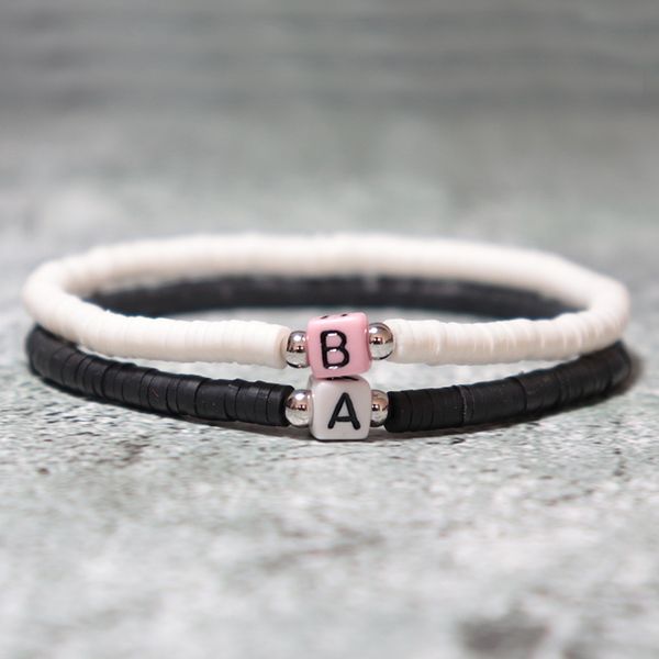 

fashion polymer clay bracelet for male femme lovers creative letters name braslet paired couple braclet diy matching brazalete, Golden;silver