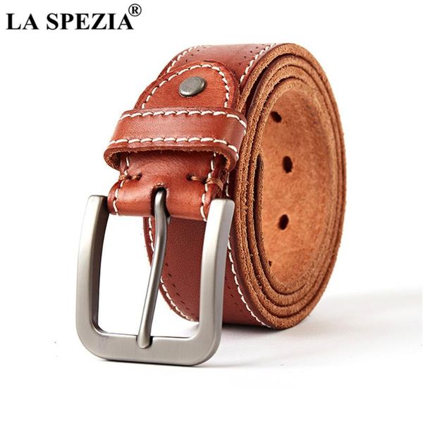 

la spezia first layer cowskin coffee genuine leather belt male solid buckle belts for men trouser belt 115cm, Black;brown