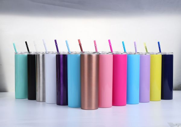 

selling double wall 304 stainless steel vacuum insulated 20 oz skinny tumbler cups with lid and straw fast sea shipping owc1029