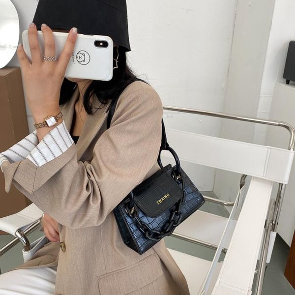 

fashion exquisite shopping bag retro women handbag pu female stone pattern acrylic chain underarm shoulder bags