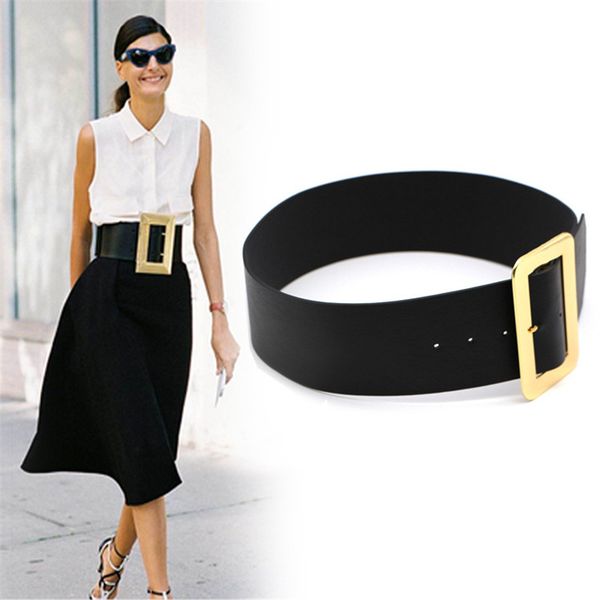 

wild retro metal square buckle wide waist seal coat belt women ultra wide belt decorative skirt women, Black;brown