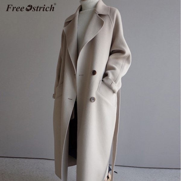 Cappotto in misto lana di struzzo libero Giacca lunga da donna manica lunga Outwear coreano casual autunno inverno pulsante soprabito cappotto di lana N30 T200828