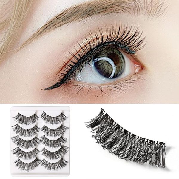 

5 pairs handmade natural thick long cross false eyelashes makeup fake eye lashes false eyelashes extension transparent stalk