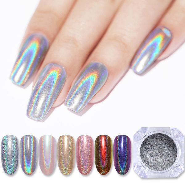 

nail glitter holographic powder on nails laser silver shimmer gel polishing flakes 12styles, Silver;gold