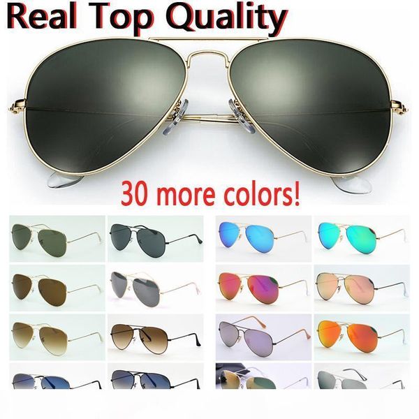 

designer sunglasses aviation pilot sun glasses for men women with black or brown leather case, cloth, and retail accessories, White;black