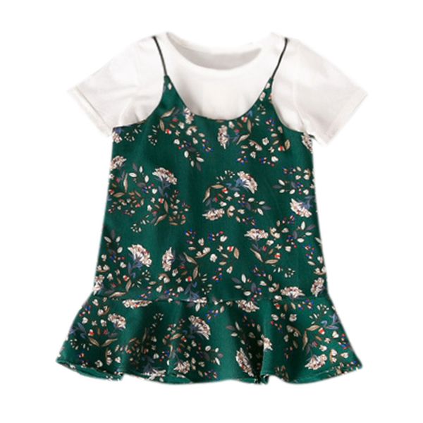 

clearance cut baby girls 2pcs toddler baby girl kids clothes floral t shirt casual overalls dress set z0211, White