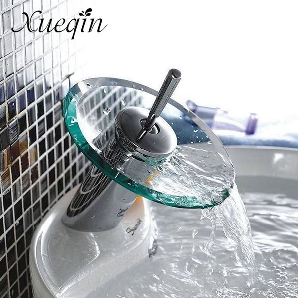 

bathroom waterfall basin sink mixer tap faucet chrome polished glass edge faucet tap with water inlet pipe