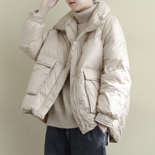 

women 2020 winter short jacket stand zipper parka female fashion solid warm casual coat ladies large size loose outwear l149, Black