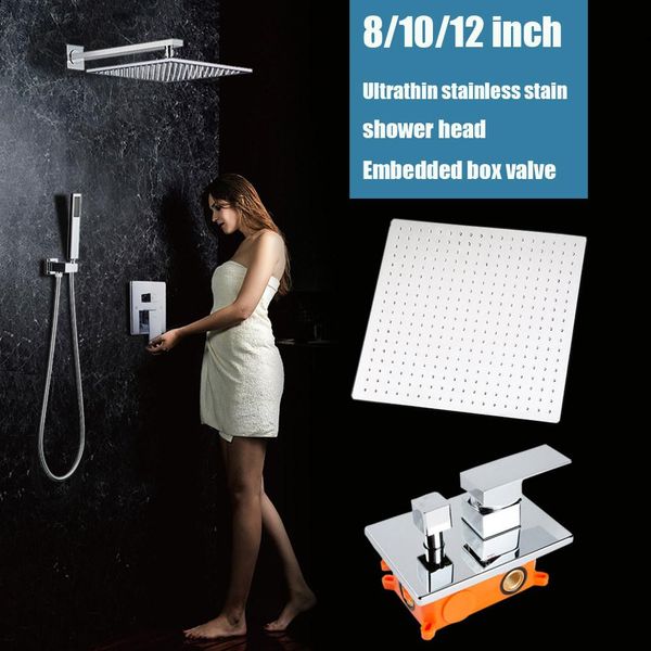 

inch head 10 chrome shower 8 2 faucet rainfall 12 set mounted with bathroom valve ways bath embedded shower wall slifa uy2008