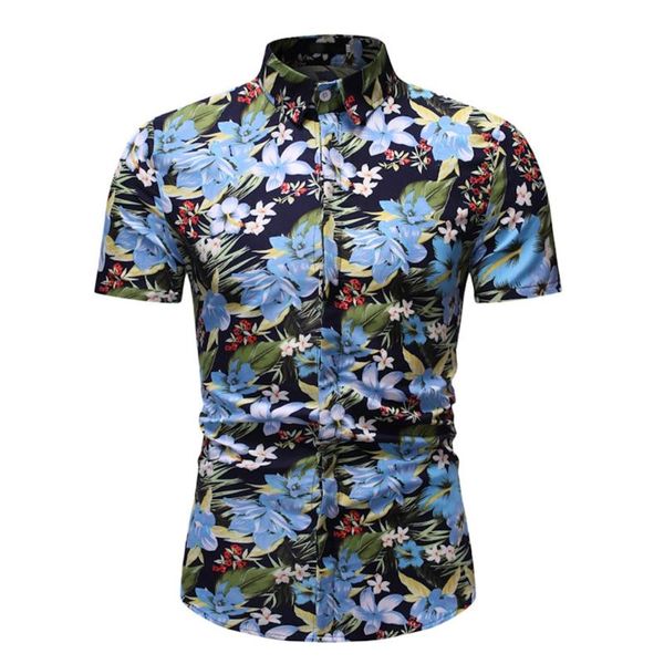 

men's casual shirts men shirt harajuku streetwear summer floral printed short sleeve hawaiian clothes 2021 chemise homme, White;black