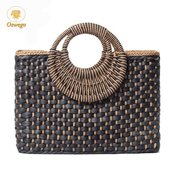 

oswego straw handbag women 2020 new straw beach bag hand-woven simple wild summer vacation travel trend retro casual rattan bag