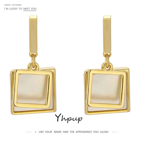 

dangle & chandelier yhpup fashion natural shell square geometric earrings trendy gold metal jewelry for women orecchini donna gift, Silver