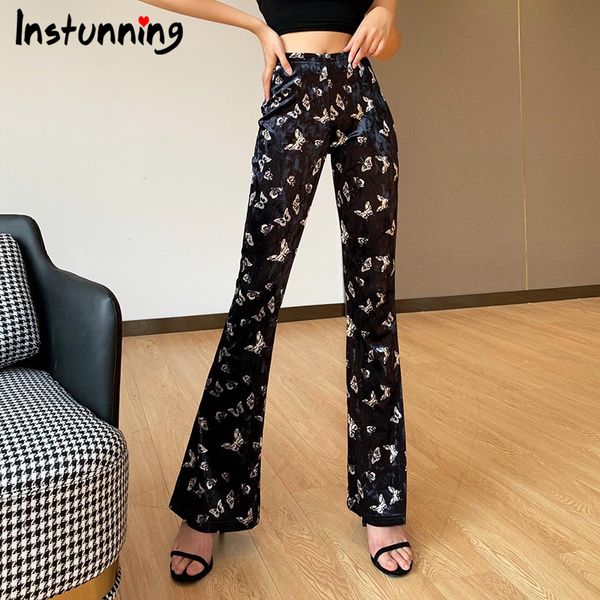 

instunning vintage black women's pants gothic harajuku butterfly print trousers punk skinny streetwear casual high waist trouser, Black;white
