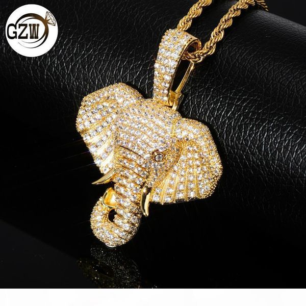 

new fashion designer luxury real 18k gold bling diamond elephant head hip hop pendant necklace cubic zirconia rapper jewelry for men & women, Silver