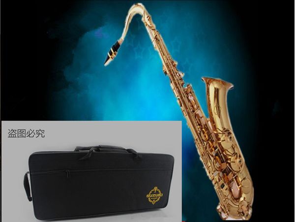 Suzuki Tenorsaxophon, Goldsaxophon, Messingkorpus, Holzblasinstrument mit Tragetasche, Handschuhe, Reinigungstuch, Bürste, Saxophon-Halsriemen