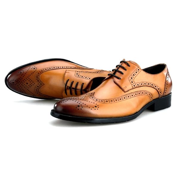 

wincheer mens formal shoes genuine leather oxford shoes for men italian 2020 dress wedding laces leather brogues, Black