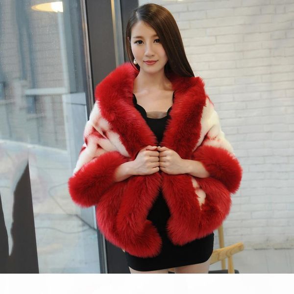

wholesale-2016 new fashion faux poncho with fake fox fur collar trim women selling imitation fur capes wraps warmer shawls, Blue;gray