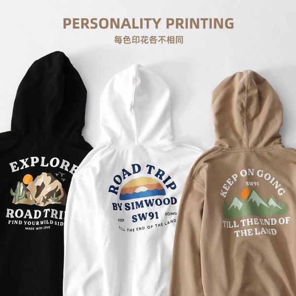

simwood 2020 spring new hoodies men fashion print sweatshirts hooded jogger tracksuits plus size brand clothing sj170233, Black