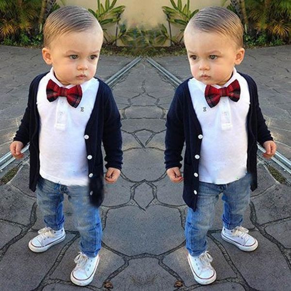 

1set kids boys long sleeve t-shirt +coat+pants clothes outfits gentleman baby suit new arrival august 8, White