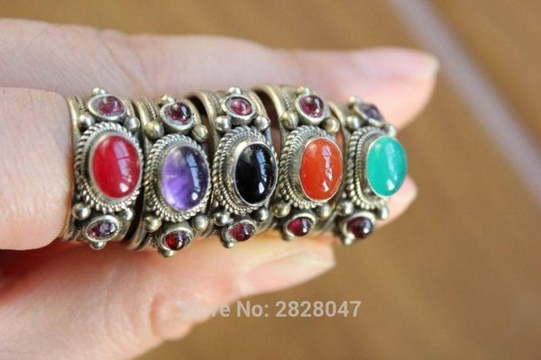

rg248 nepalese handmade tibetan copper inlaid colorful beads rings vintage onyx women open back rings wholesale nepal ring, Golden;silver