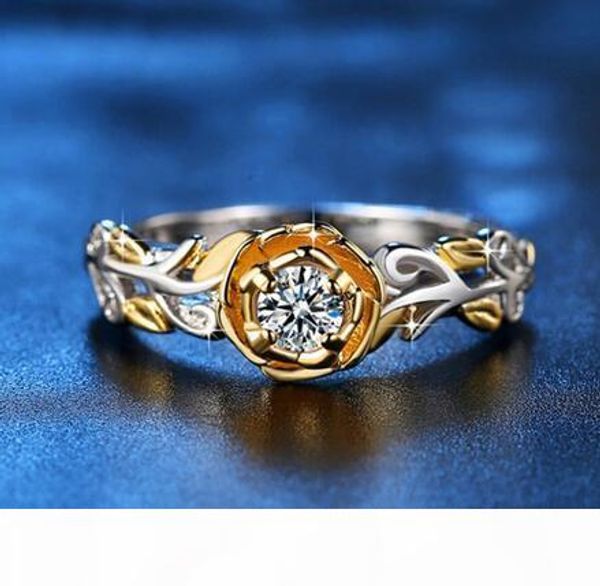 

luxury female small rose flower ring gold rose gold wedding jewelry promise engagement rings for women valentine's day gifts, Golden;silver