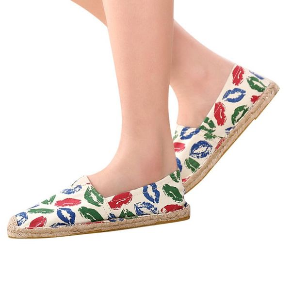 

casual canvas ladies shoe spring print women slip on flat loafers shoes comfortable soft ladies fashion pointed toe single shoes, Black