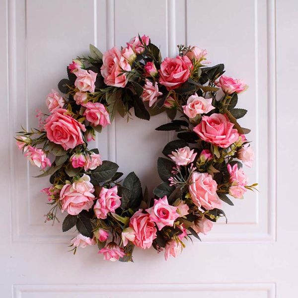 

decorative flowers & wreaths christmas artificial diy rose flower wreath hanging wall garland home door decor handmade party ornaments