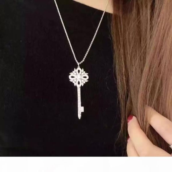 

victoria's happy door key necklace,925 silver jewelry cz zircon crystal ladies fashion necklace sweater chain women gift 45cm chain